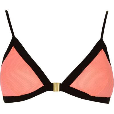 Orange triangle clip front bikini top